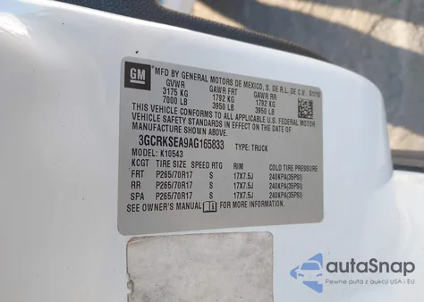 2010 Chevrolet Silverado 1500 Lt z USA, uszkodzony, nr VIN 3GCRKSEA9AG165833